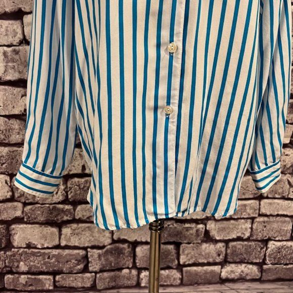 Colorayons Vintage Turquoise & White Striped Blouse Size M - Picture 3 of 10